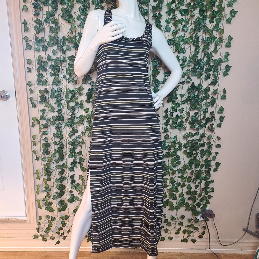 Guilty Women's Striped Summer Thigh Slit Maxi Tank Dress size L